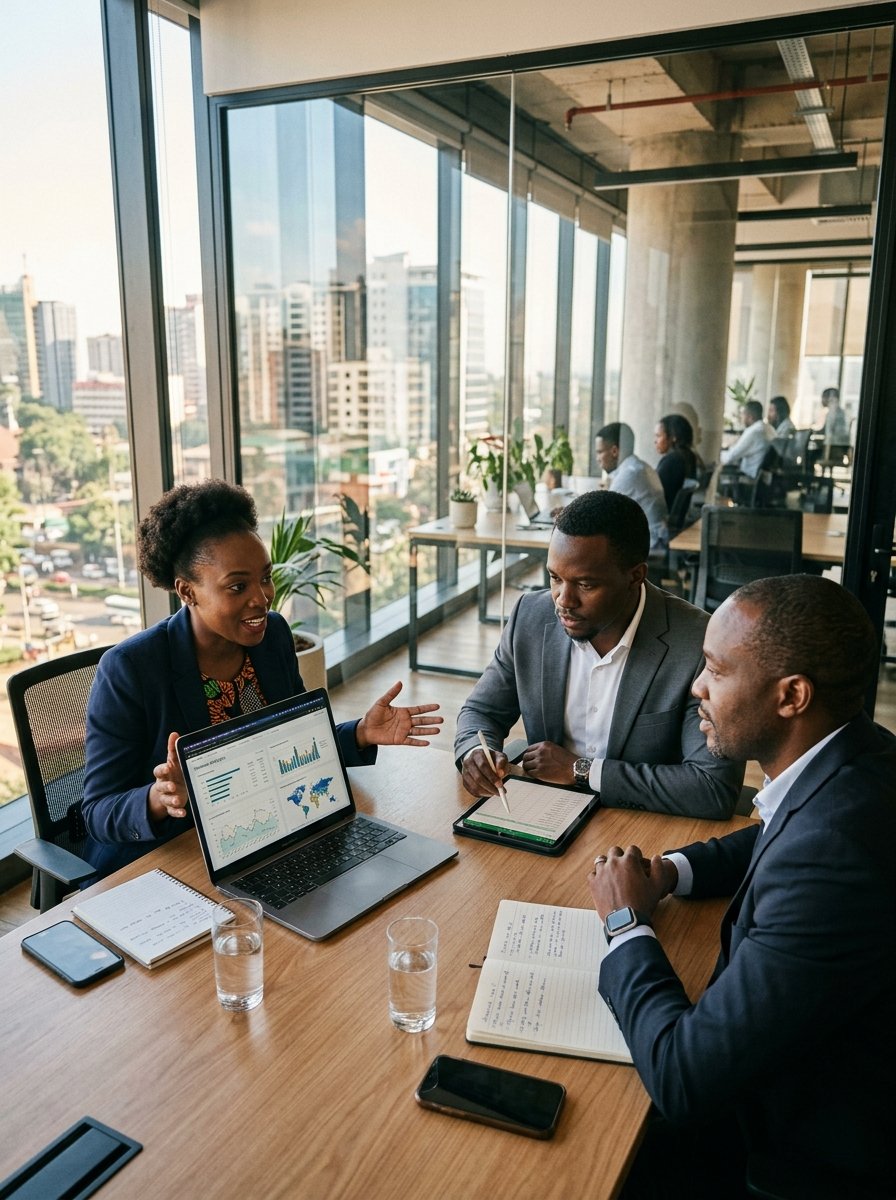 Modern African business professionals collaborating on deal pipelines